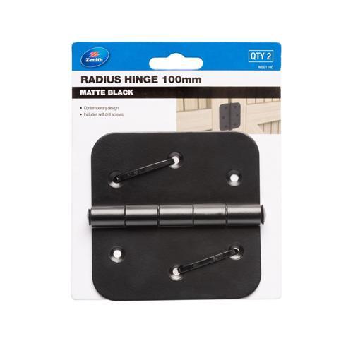 Zenith Radius Gate Hinge 100mm Matte Black Pack of 2