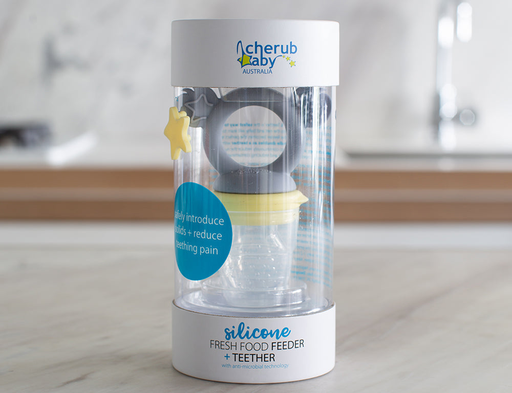 Cherub Silicone Fresh Food Feeder & Teether - Lemon & Grey