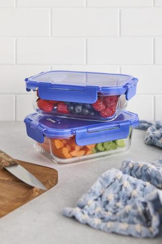 Pyrex Lock N Store Rectangle Container with Blue Lid 640ml