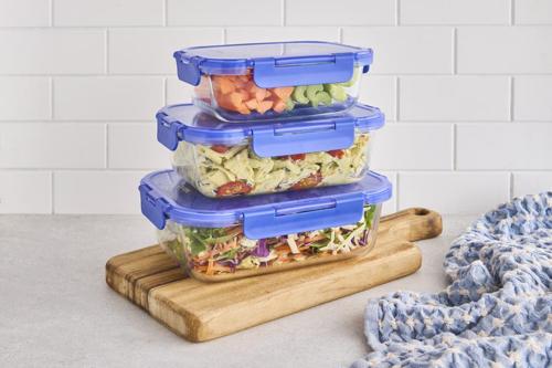 Pyrex Lock N Store Rectangle Container with Blue Lid 1.05L