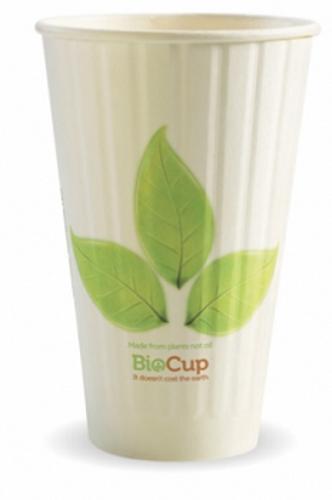 Cups Double Wall Leaf White 16oz 90mm 460ml Pack of 40 - Biopak