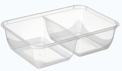 Food Containers PP Rectangular 2Compt Clear 650ml Pack of 50 - Bonson