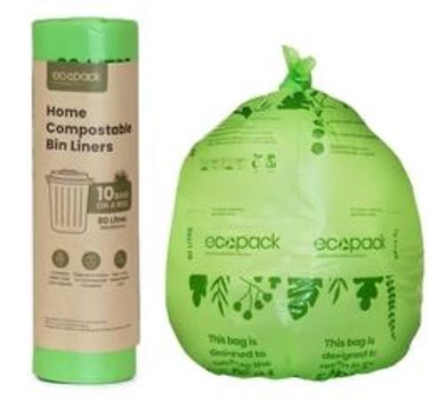 Bin Liner Compostable 78 x 106cm 80L Nat Pack of 10/Rol - Ecopack