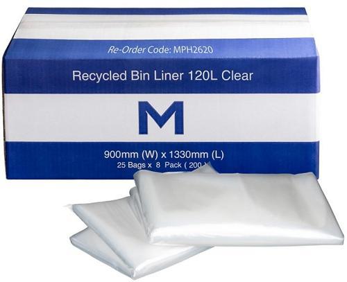 Bin Liner Recycled Clear 120L Pack of 200 - Matthews