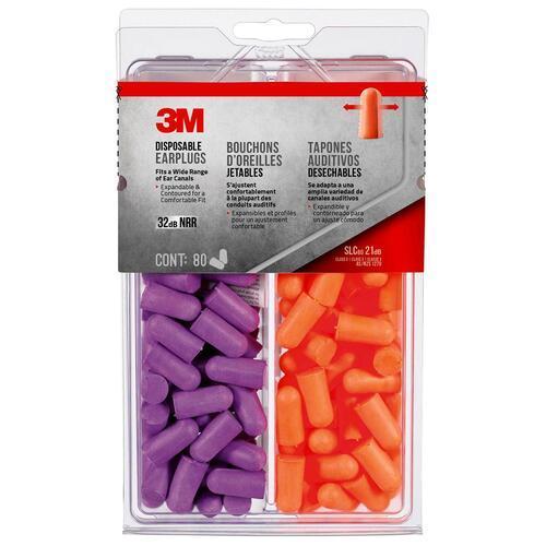 3M Disposable Earplugs Orange And Purple Pack of 80