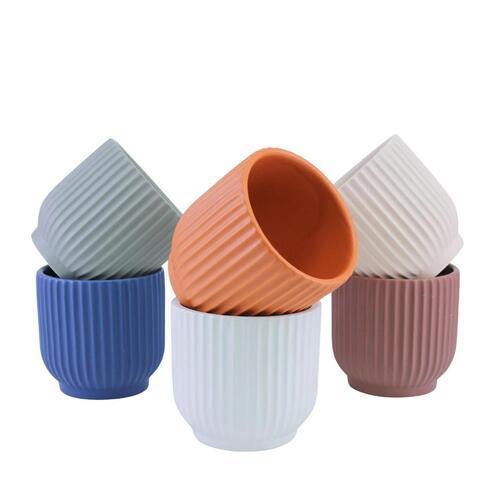 Bloom Ribbed Ceramic Maya Indoor Pot 16cm Sandy Pink