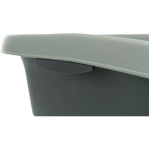 Cat litter tray in anthracite and grey-green, with a rim, measuring 31 x 14 x 43 cm for easy maintenance.