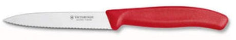 10cm wavy blade vegetable knife with vibrant red ergonomic handle; ideal for slicing, dicing, and precision cutting.