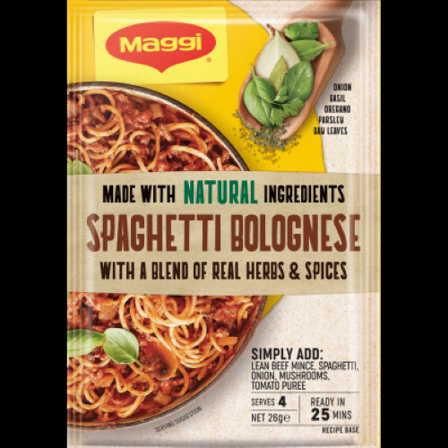 Maggi Spaghetti Bolognese Recipe Base Sachet, 26g for easy, flavorful homemade spaghetti bolognese with quality ingredients.