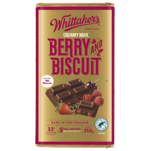 Whittaker's Berry And Biscuit 33% Cocoa Milk Chocolate Block 250g