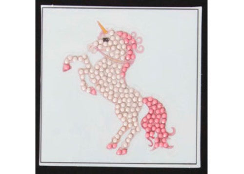 Colorful 9x9cm Fairytale Unicorn motif perfect for crafting, includes crystals, pen, wax, and tray for an enchanting project.