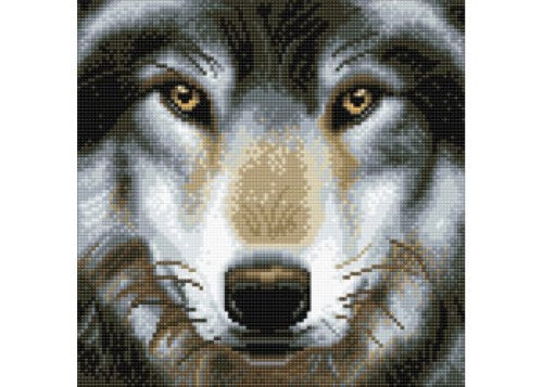 CrystalArt Wolf Kit: 5D Diamond Painting kit featuring a detailed wolf design on a 30x30cm framed canvas.