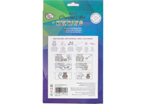 Adorable DIY keyring kit featuring pet-themed templates, crystals, and tools for crafting charming keychains.