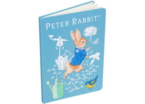 Colorful Peter Rabbit themed notebook (18x26cm) for creative crystal art and journaling, featuring 50 lined pages.