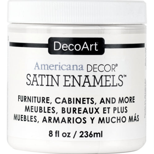 Decoart Americana Decor Warm White satin enamel paint in 236ml for versatile DIY projects and stunning finishes on various surfaces.