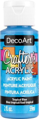 Vibrant Tropial Blue acrylic paint in a 59ml bottle, perfect for various surfaces and ideal for artists of all levels.