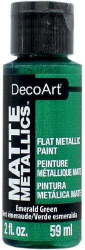 Emerald Green Decoart Matte Metallic Paint in a 59ml bottle, perfect for creating elegant, low-sheen metallic crafts.