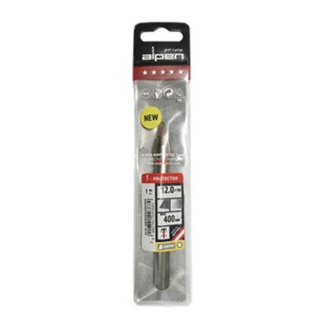 Alpen Series 303 C Protector Drill 12mm: Precision drill bit for porcelain tiles, no coolant needed, max speed 400 RPM.