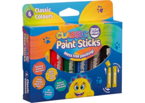 Little Brian Paint Sticks - Classic 6 pack: Mess-free, vibrant, twist-up paints for kids to enjoy clean, creative fun anywhere.