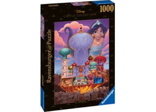 Ravensburger Disney Castles 1000pc puzzle featuring Jasmine's vibrant castle from Aladdin, perfect for family fun and creativity.