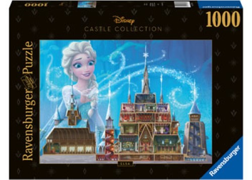 Ravensburger 1000-piece puzzle featuring Elsa's Ice Palace, showcasing vibrant colors and intricate Disney artwork.