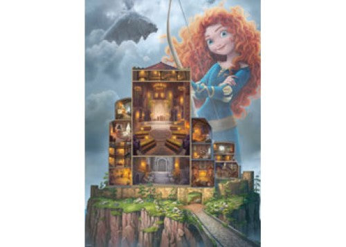Ravensburger 1000pc puzzle featuring Merida's castle, vibrant landscapes, and charming details from the Pixar film, Brave.