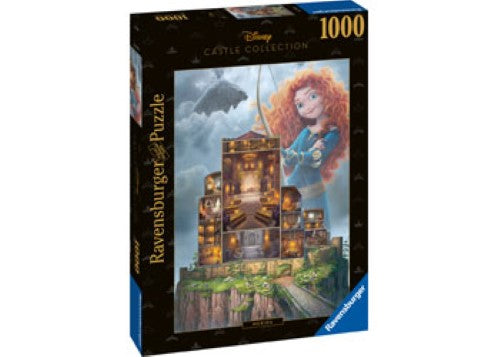 Colorful 1000-piece Ravensburger puzzle featuring Merida's castle and Scottish landscapes from Disney's Brave.