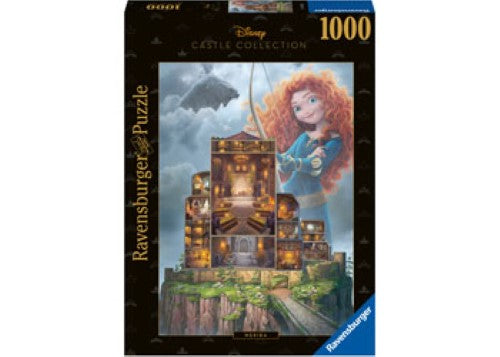 Puzzle featuring Merida in vibrant colors, showcasing her castle and Scottish landscape from Disney's Brave.