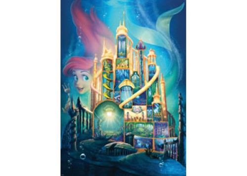 Ravensburger 1000pc puzzle showcasing Ariel's colorful underwater castle, perfect for Disney fans and puzzle enthusiasts.