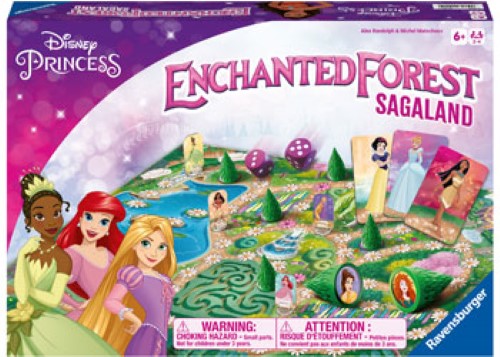 Colorful board game featuring Disney characters on a whimsical adventure through a magical forest to find hidden treasures.