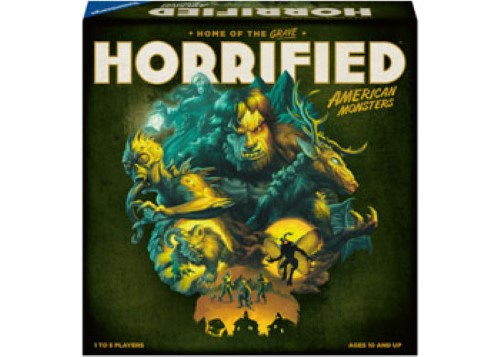 "Players collaborate to defeat iconic monsters like Dracula in Ravensburger's Horrified Monsters board game."