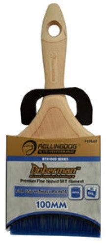 Premium 100mm paint brush with ergonomic handle, synthetic bristles for smooth application on various surfaces.