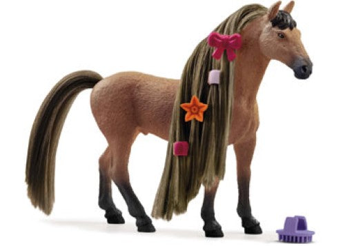 Realistic Schleich Akhal-Teke Stallion figurine with a shimmering golden coat, perfect for collectors and imaginative play.