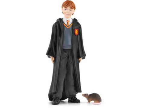 Detailed figurines of Ron Weasley and his pet rat Scabbers from the Wizarding World, ideal for imaginative play and collecting.