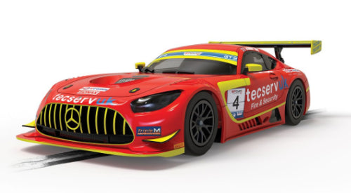 Scalextric GT3 Mercedes AMG EVO slot car, designed for high-speed racing with authentic details and superior track performance.