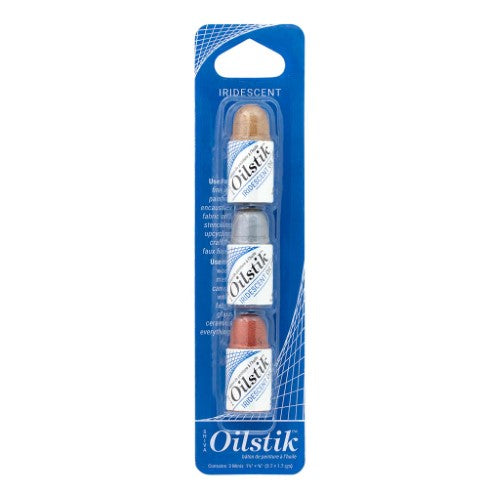 Shiva Oilstiks Mini Metallics Set of 3, featuring Iridescent Gold, Copper, and Silver for vibrant and versatile artwork.