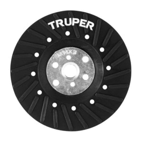Rubber Backing Pad 115mm M14 Truper, durable polyethylene pad with cooling channels for effective sanding and maximum disc performance.