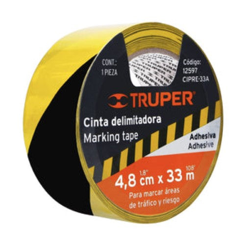 Yellow and black lane marking tape, 48mm x 33m, designed for clear visibility in industrial and outdoor spaces.