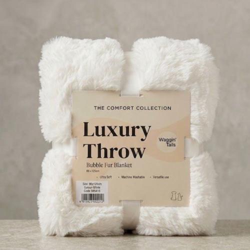 Pet Luxury Throw Bubble Fur Waggin’ Tails White 88 x 120cm