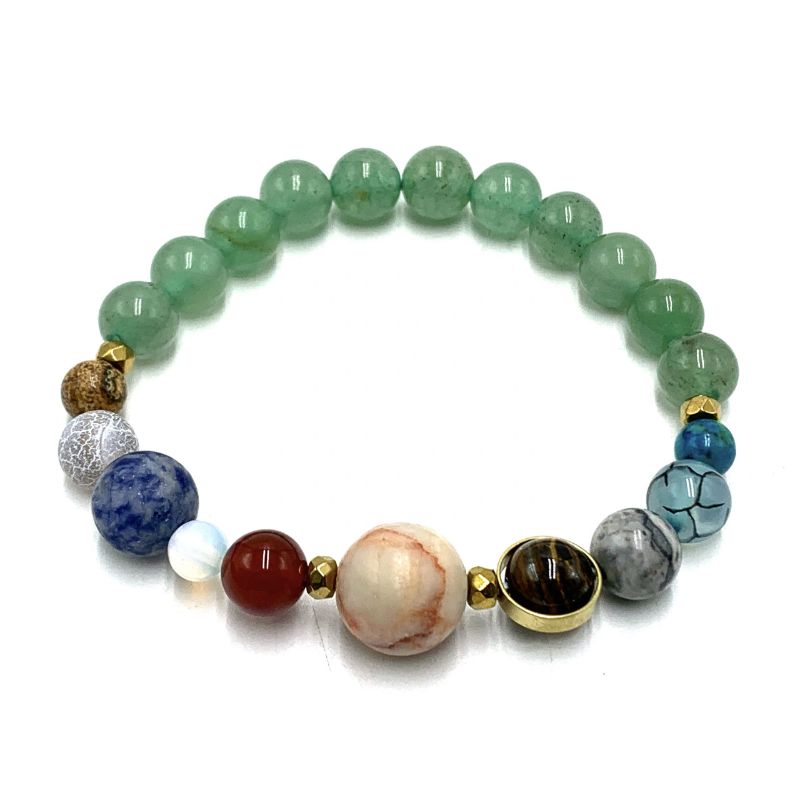 Aventurine Solar System Bracelet (7cm) featuring planet-representing beads for elegance, grounding energy, and cosmic style.