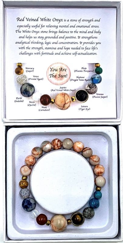 Bracelet - Red Veined White Onyx Solar System (7cm)