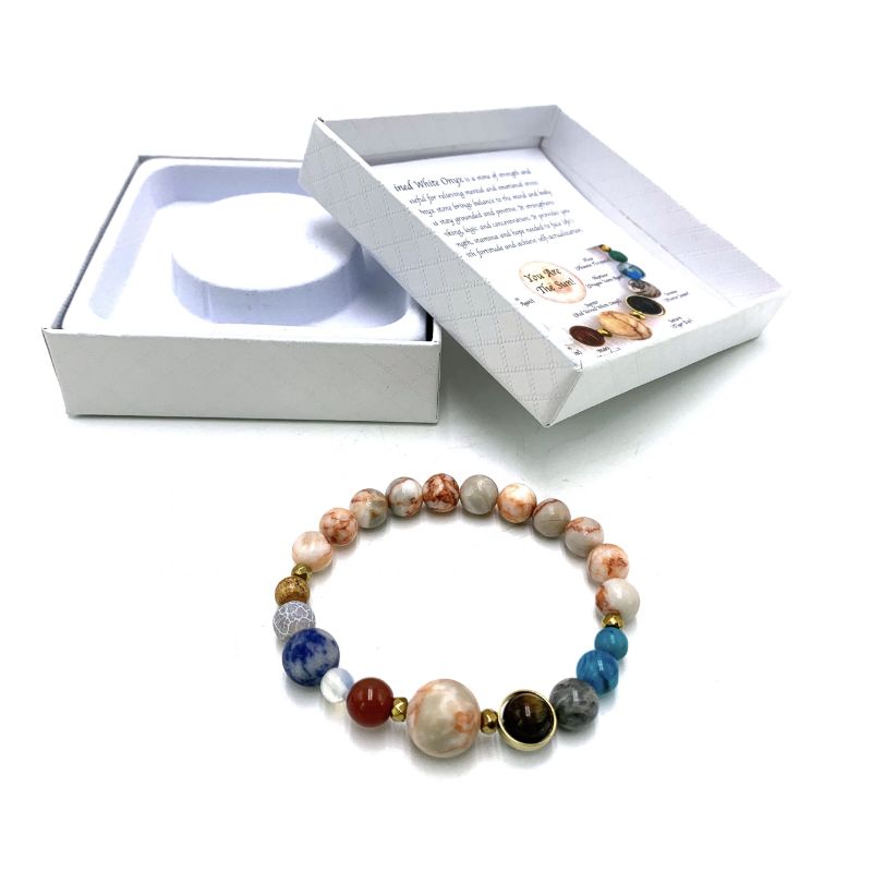 Bracelet - Red Veined White Onyx Solar System (7cm)