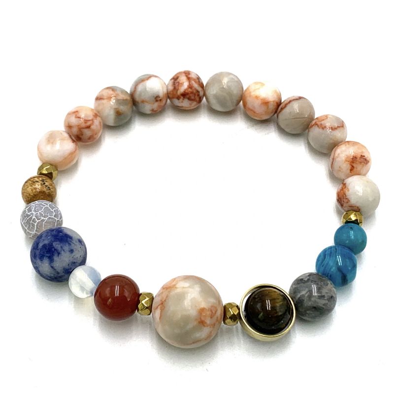 Bracelet - Red Veined White Onyx Solar System (7cm)