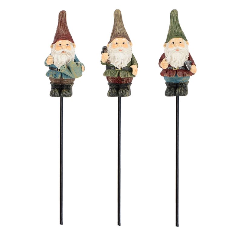 Colorful set of 6 durable polyresin garden gnomes, perfect for adding whimsical charm to flowerpots indoors or outdoors.