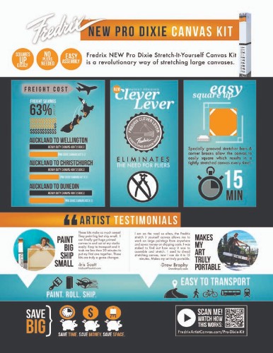 Artist Canvas Kit featuring a 48x72 acrylic primed canvas with easy stretch Clever Lever for artists of all levels.