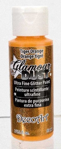 Vibrant Tiger Orange 2oz glitter paint for fabric and crafts, perfect for adding brilliance to fashion projects and DIY creations.