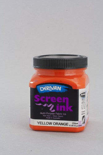 Vibrant Yellow Orange Derivan Screen Ink 250ml for safe, non-toxic silk screen printing on fabric and DIY projects.