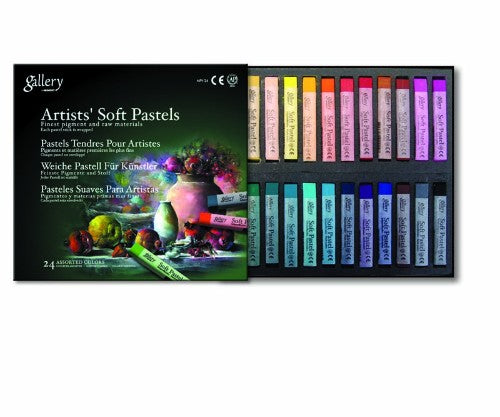 Gallery Soft Pastels Mpv-024 set featuring smooth, vibrant pastels, ideal for blending and layering in various artistic projects.