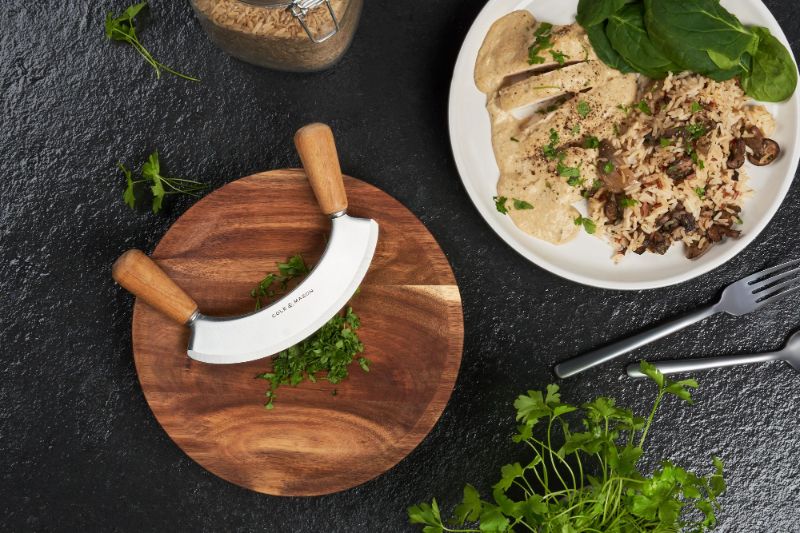 Mezzaluna with Board - Ashden Acacia (24.5cm)