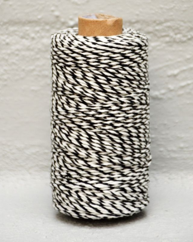 Ribbon - Bakers Twine 2mm X 100mtrs Blk/Whi